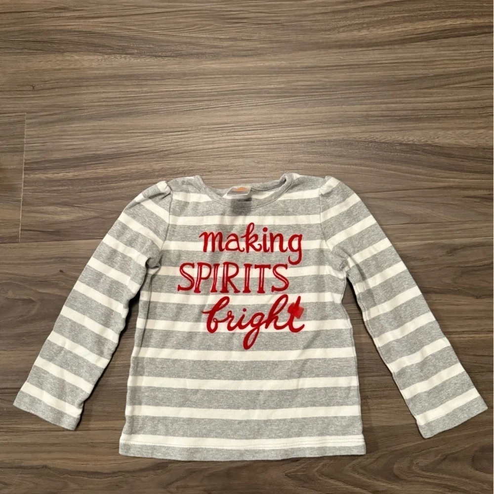 Gymboree Gray and White Striped Long Sleeve Tee “Making Spirits Bright” size 3T